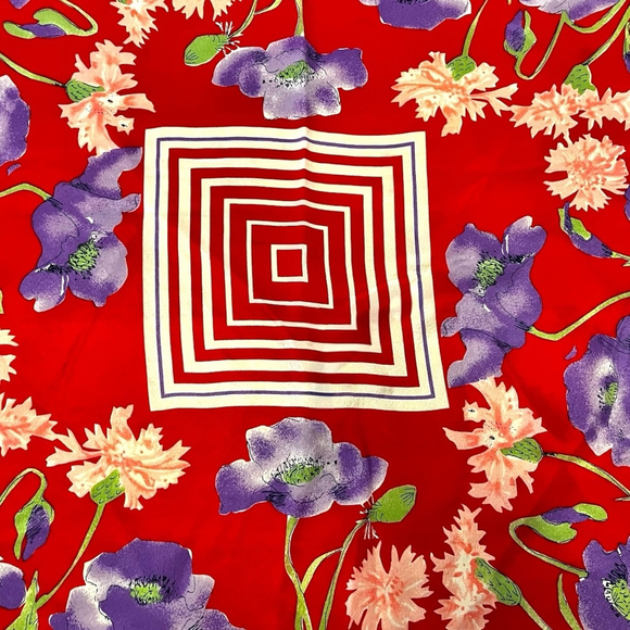 VERA NEUMANN Artist Vintage Square Silk Scarf Japan Red/Multi - Picture 4 of 12